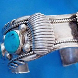 Vintage Old Pawn Navajo Bracelet Turquoise Sterling Silver 925